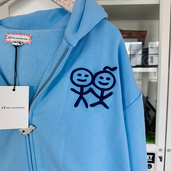 Urban Sophistication Blue Zip-Up Hoodie with Stick Figure Design UNISEX NEW - Picture 7 of 16